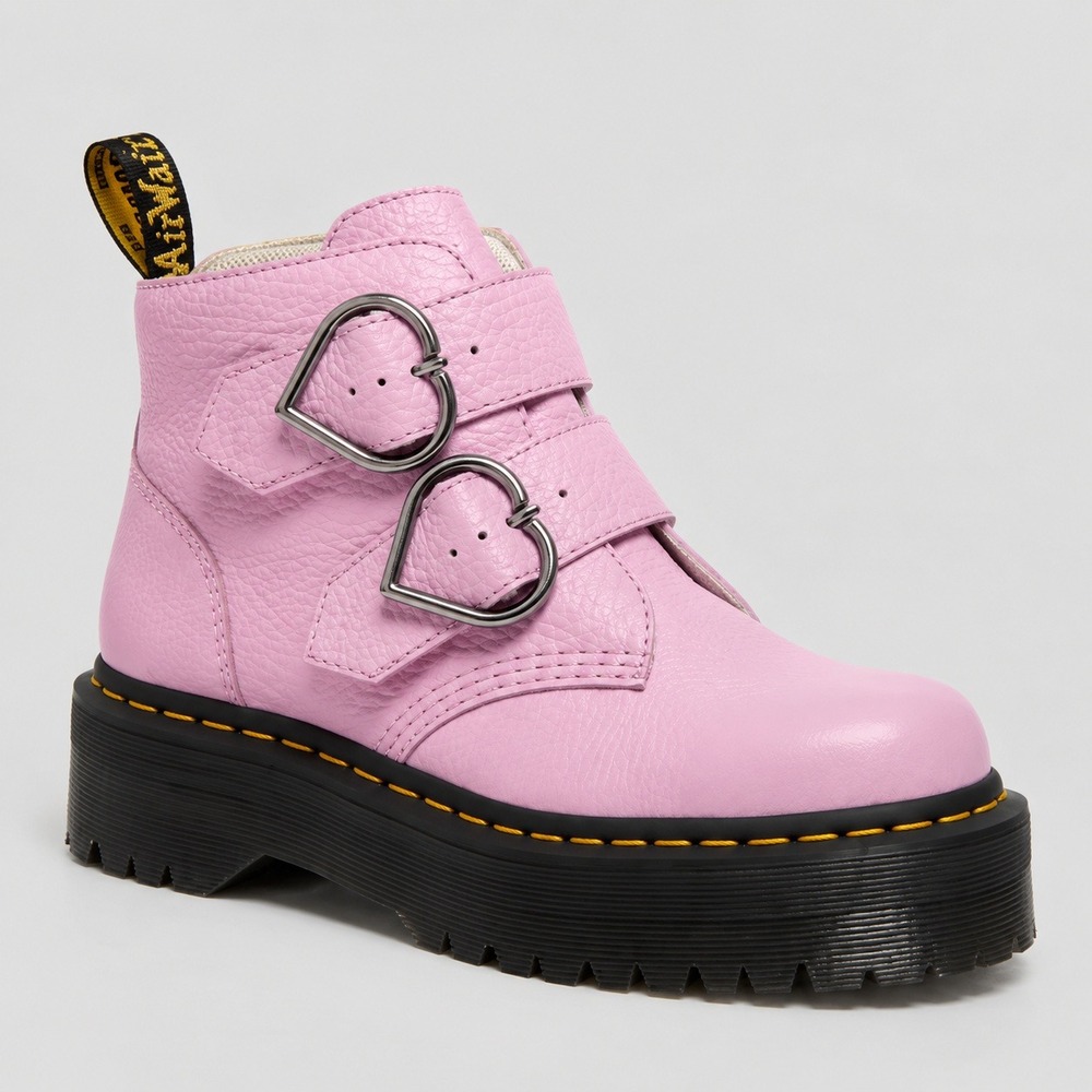 Dr. Martens Devon Heart Boots 7 Pink Lavender Nappa Leather Platform Buckle